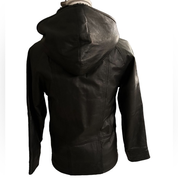 Great White Bear Black Leather Shearling Jacket - Size S - Picture 4 of 7